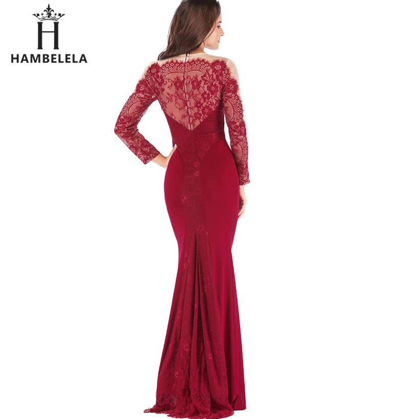 HAMBELELA Elegant Lace Mermaid Evening Long Dresses 2019 Long Sleeve Lace Vestido Longo Formal Party Prom Gowns Vestido De Festa (17)