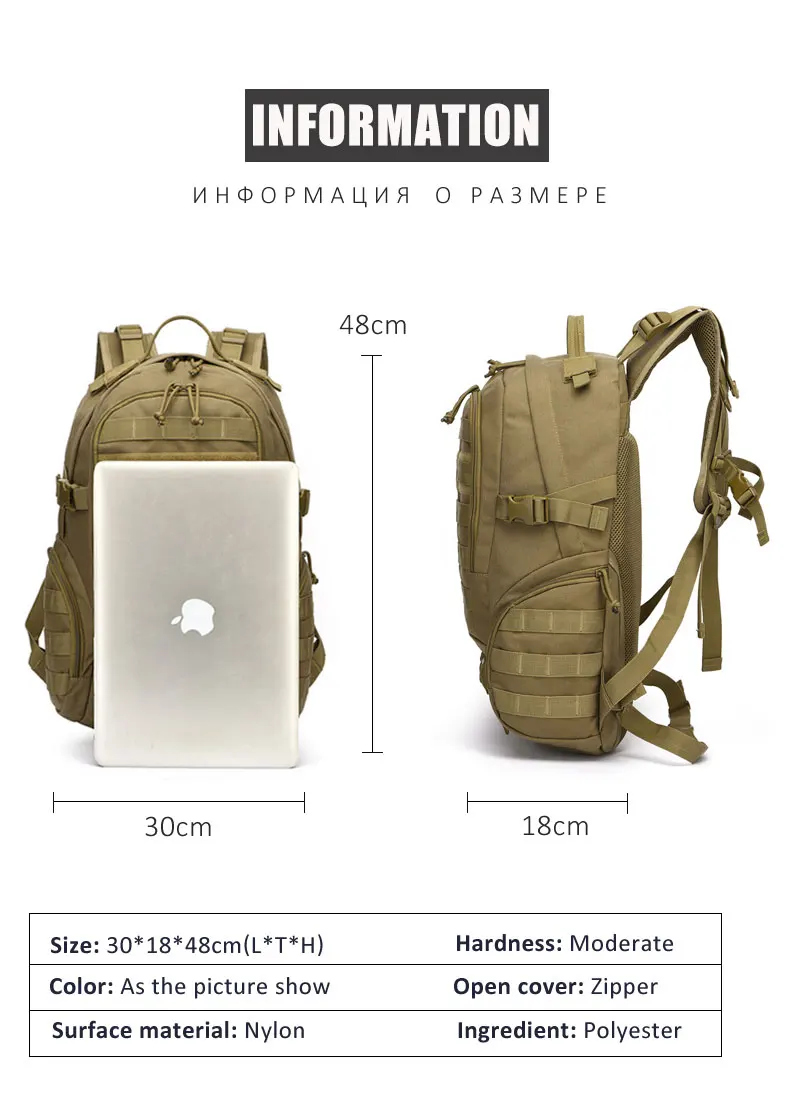 Mochila do Exército à Prova Água ao ar Bolsa de Pesca para Mulheres Bolsa de Esportes Molle Quente Tático Militar Dwaterproof Livre Caça Acampamento Multifunções 3 Mochilas escal.