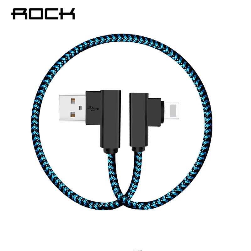 Goedkoop ROCK L Buigen Usb kabel Voor iPhone 8 7X6 Nylon gevlochten Charger voor Verlichting Snelle Oplaadkabel Haakse 90 Graden Game