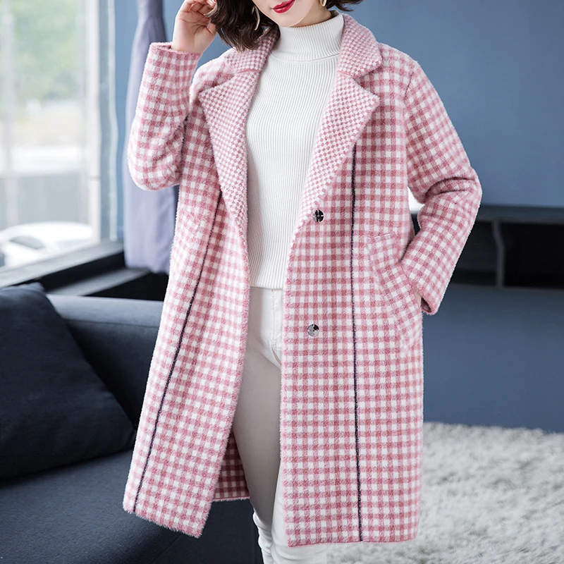 

Brand Coat Fall Winter Women Coat New Hit Color Classic Fashion Plaid OL Commuter Lapel Coat Thicken Warm Loose Long Coat Female