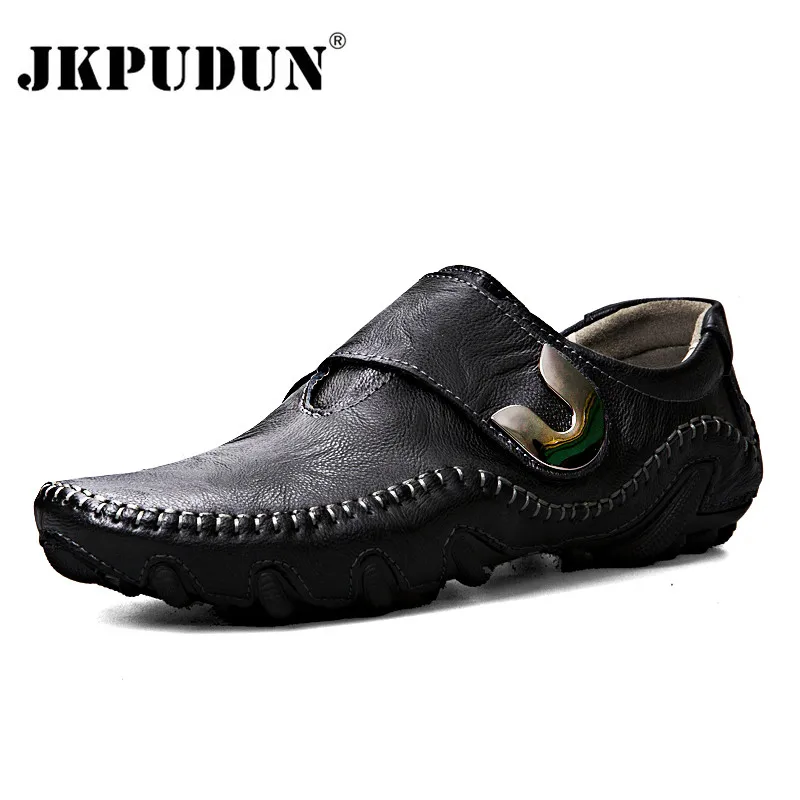 

JKPUDUN Genuine Leather Men Casual Shoes Luxury Brand 2018 Mens Loafers Breathable Italian Driving Shoes Slip On Comfy Moccasins