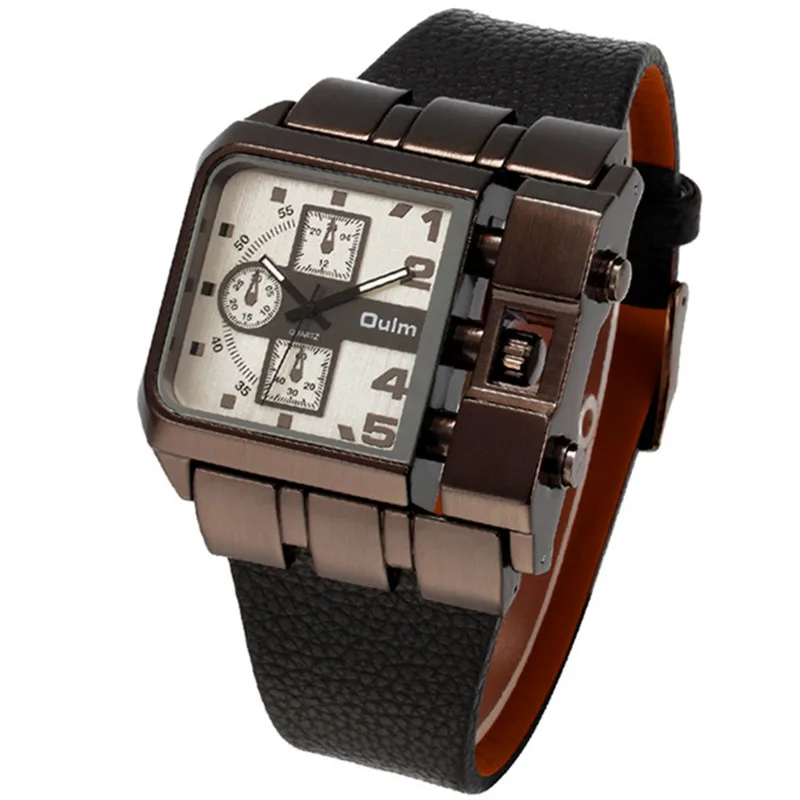 

Mens Watches Top Brand OULM Original Fashion Sports Leather Strap Casual Quartz Watch for Big Wrist Relogio Masculino Esportivo