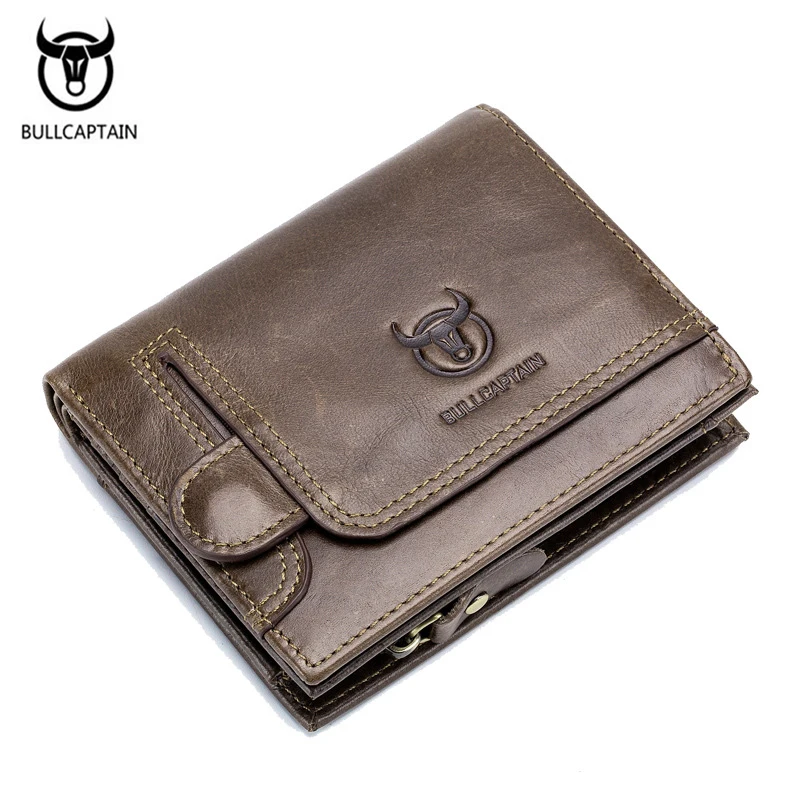 BULLCAPTAIN Genuine Cow Leather Men Wallets Vintage Bifold Wallet