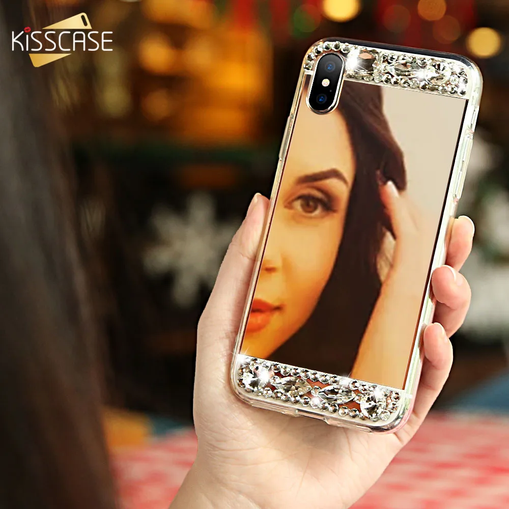 KISSCASE прозрачный с украшениями алмазный зеркальный чехол для iPhone 6 S 5s 5 SE Plus