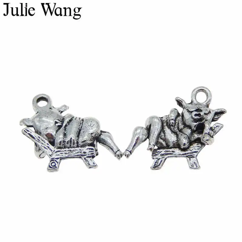 Julie Wang 10PCS Antique Silver Cartoon Cow lying In Chair Animal Charms For Necklace Pendant Bracelet Jewelry Making Accessory Julie Wang 10PCS Antique Silver Cartoon Cow lying In Chair Animal Charms For Necklace Pendant Bracelet Jewelry Making Accessory