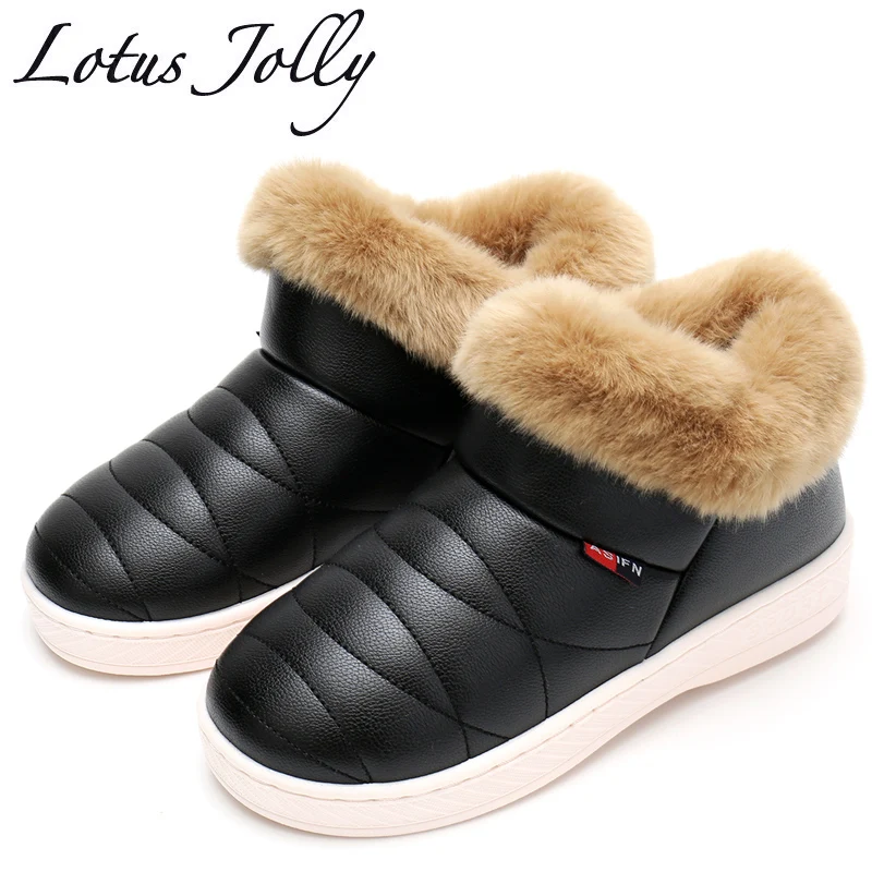 comprar Botas de Neve mulheres Inverno Quente Fur Ankle Boots Casal Grossa Sola Sapatos de Algodão Mulher Flats Deslizar sobre Botas Mujer À Prova D Água zapatos