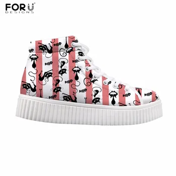 

FORUDESIGNS 2018 Fashion Height Increasing Women High Top Shoes Kawaii Animal Cat Pattern Women's Ankle Boots Flats Platform