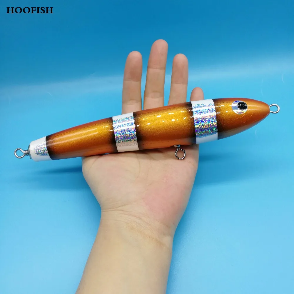 

HOOFISH 1pcs Deep Sea Pencil Boat Fishing Artificial Bait 84g/21cm Topwater Wooden Stickbait GT Surface Trolling Lure