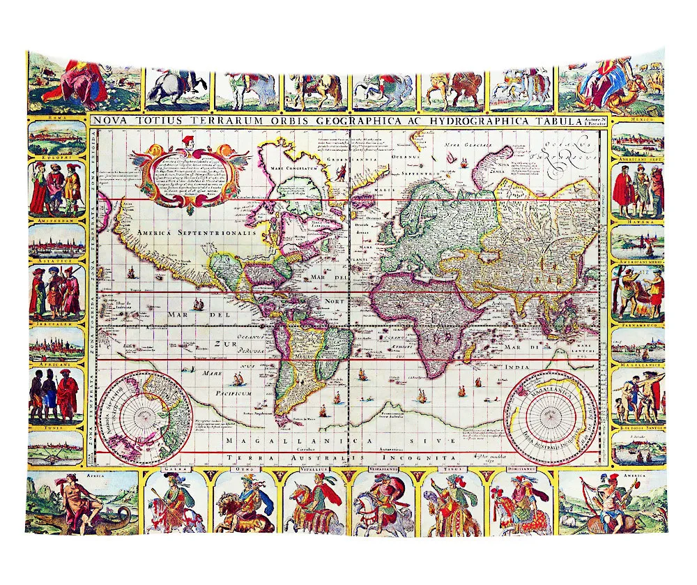 Cilected Nordic Style Vintage World Map Tapestry Wall
