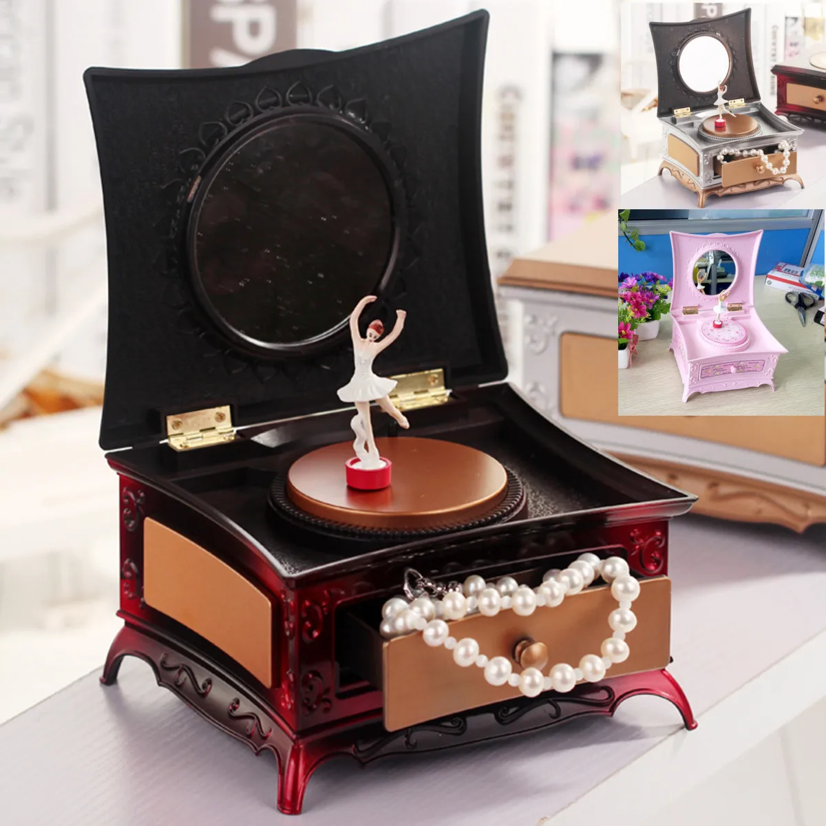 

Rotating Dance Girl Ballerina Piano Music Box Clockwork PLastic Jewellery Box Girls Carousel Hand Crank Music Mechanism Gift