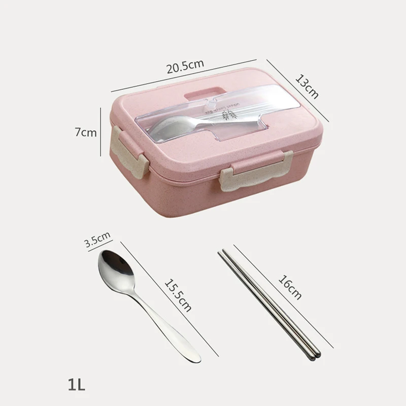 Wheat Straw Leak Proof Rectangular Plastic Lunch Box Partition Food Storage Containe Student Girl Picnic Bento Luchbox Microwave