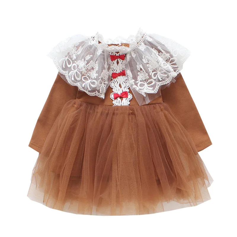 

2019 new spring vintage noble gown age for 1-6 yrs toddler girl prom dress long-sleeve lace bow little girl party princess frock