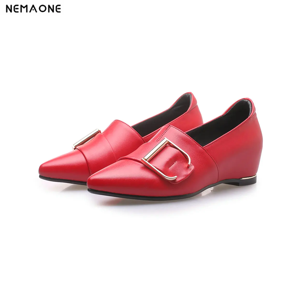 

NEMAONE Office woman Pointed-Toe Slip-On Wedges shoes Concise Low Heels Outside Comfortable for Woman Shoes zapatos