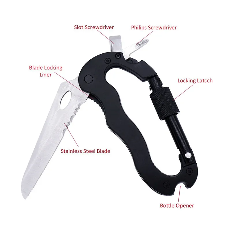 Multi-tool with Folding Pocket Knife - Camping, Hiking Multi-tool hook Carabiners & Quickdraws for Camping & Hiking #3j#F (1)