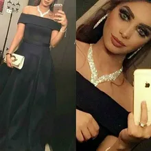 Black Satin Muslim Hijab Evening Dresses Long Party Dress 2017