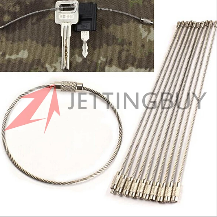 

10pcs/lot 150mm Outdoor Camping Multifunctional EDC Wire Rope Key Ring Stainless Steel Wire Chain pendant Loop