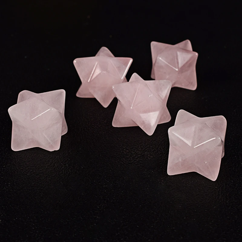 2PCS Natural Rose Quartz Merkaba Star crystal Stone Carved Point Sacred