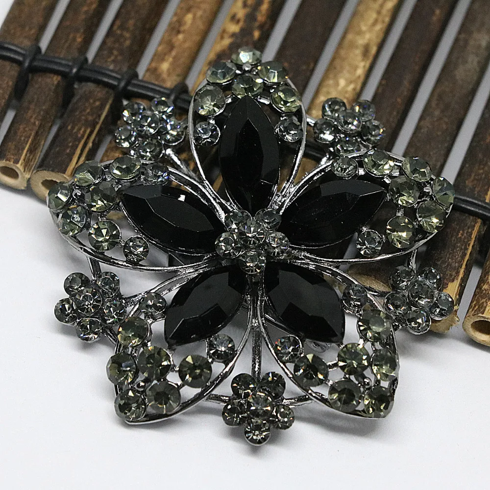 

Fashion large flower brooches black clear rhinestone crystal newly women charms pin jewelry CD