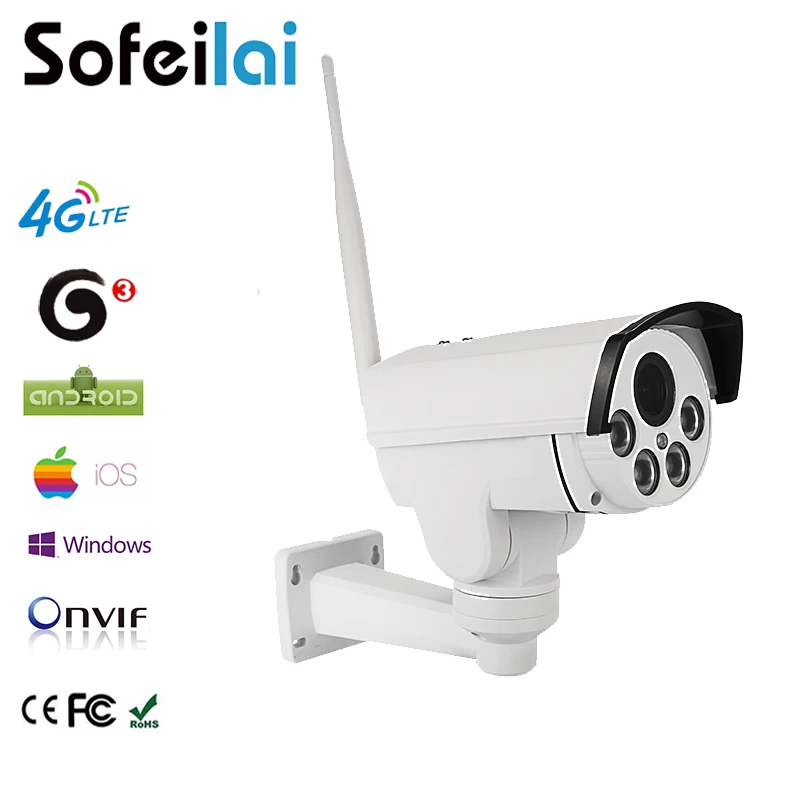 

1080p HD 4G 3G wireless PTZ IP Camera 2MP sim card optical 4xzoom len SD card video record IR night vision onvif CCTV P2P camara