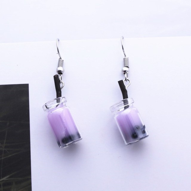 Creative Unique Bubble Tea Drop Earrings for Women Personality Milk Tea Drink Earring Funny Party Jewelry Girl Gift