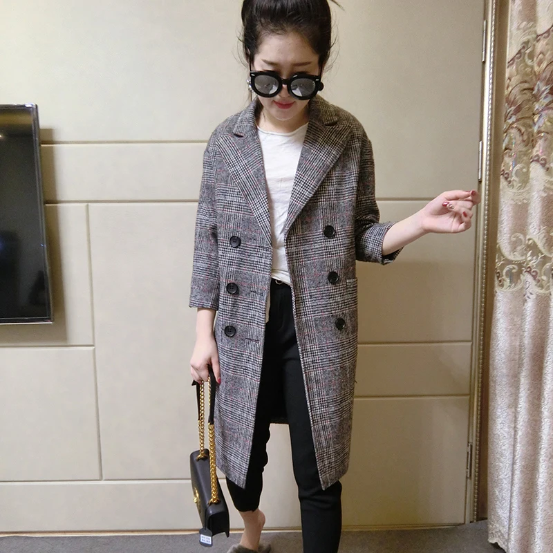 Plaid Printemps Mode Sleeve Version Bureau Femelle Manteaux Blazer Veste Long Sleeve Double Femmes Breasted Longue three Dames Automne Quarter zpwpqHEr