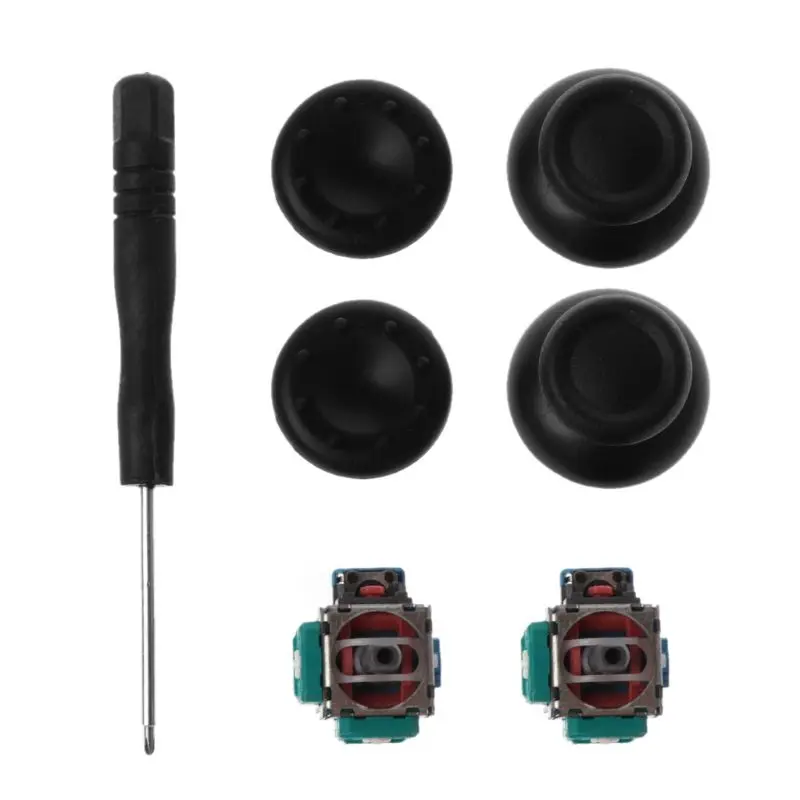 

3D Analog Axis Module Potentiometer Black Joystick Thumbsticks Silicone Cover Screwdriver Replacement Kits for PS4 Controller 12