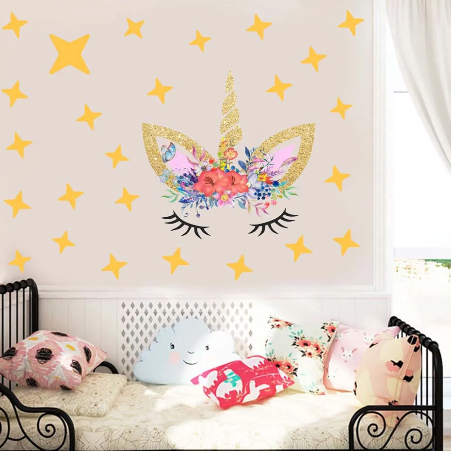 cartoon-Unicorns-flower-Wall-Stickers-DIY-Stars-Cute-flower-Animals-Vinyl-Home-wall-Decals-kids(4)