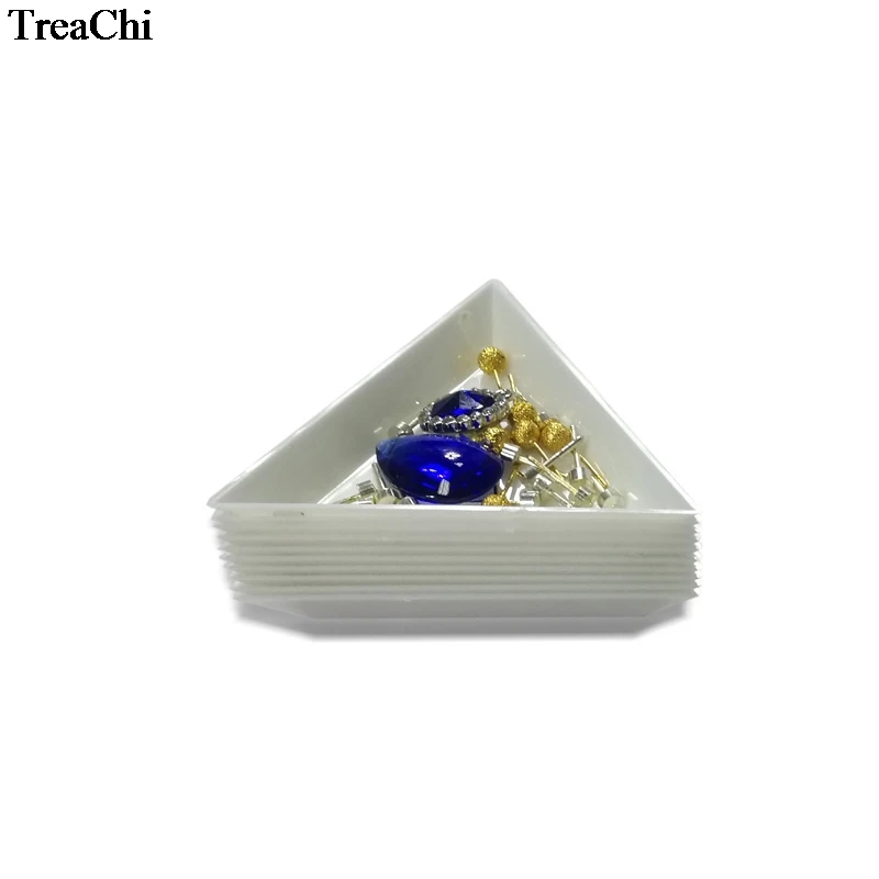 

10Pcs White Mini Plastic Triangle Sorting Tray Gemstone Collection Storage Case Bead Crystal Nail Cosmetic Art Tool Tray7*2.5 cm