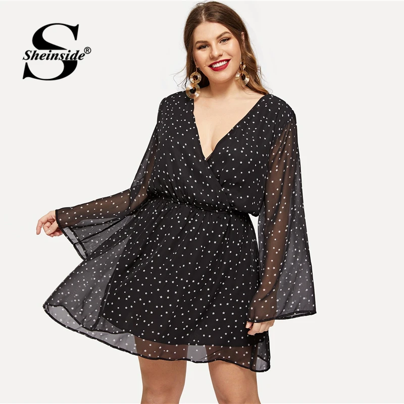 2019 plus size sunflower print v neck dress