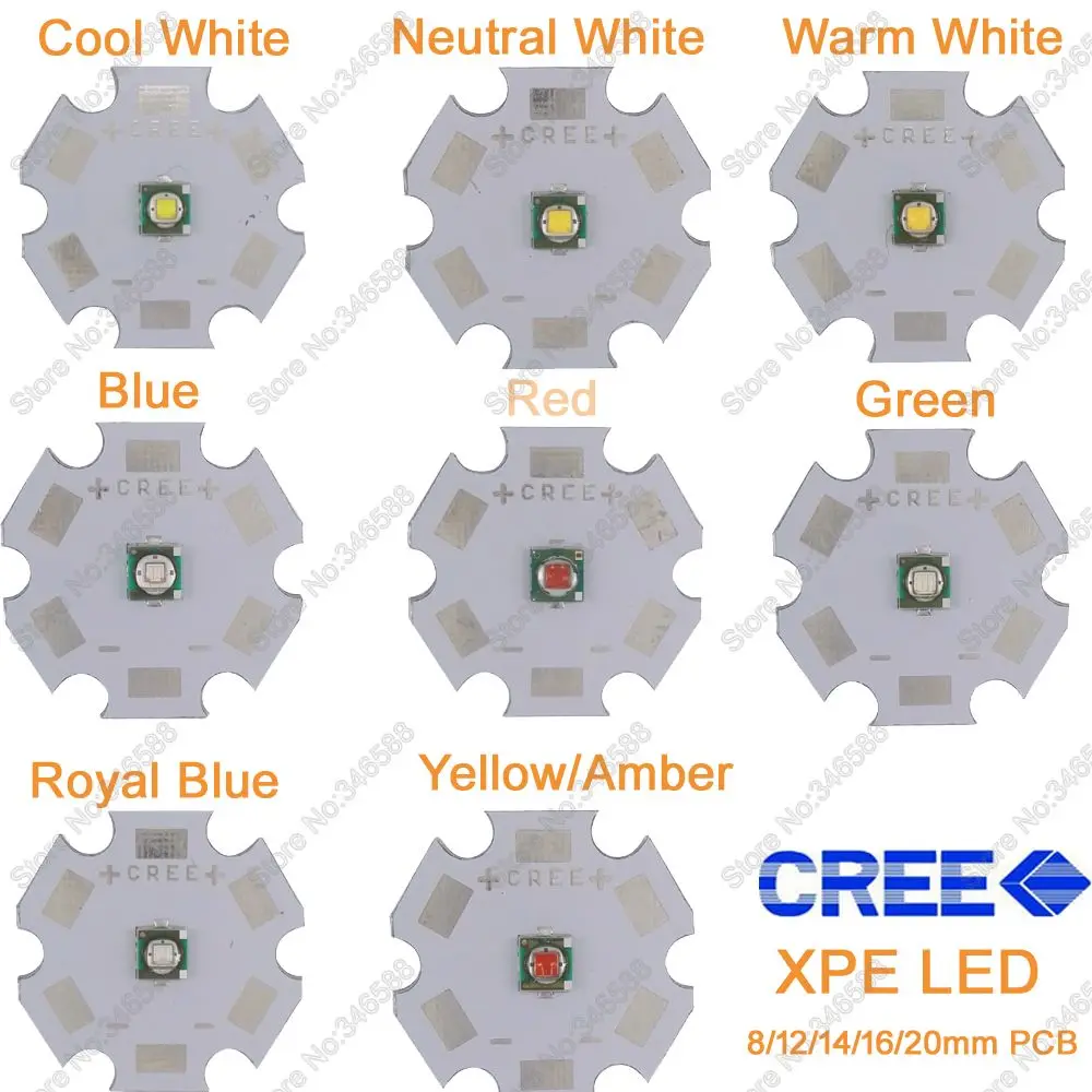 5x 3W Cree XPE XP-E High Power LED Emitter Diode,Neutral White Cool White Warm White Red Green Blue Royal Blue Yellow with PCB