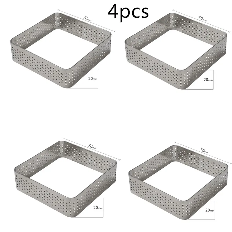 Круглый Тарт, пирожное, 3D силиконовая форма для выпечки, для муссов и десертов, формы для выпечки, инструмент для выпечки, дизайн торта, форма для торта - Цвет: 4pc square tart ring