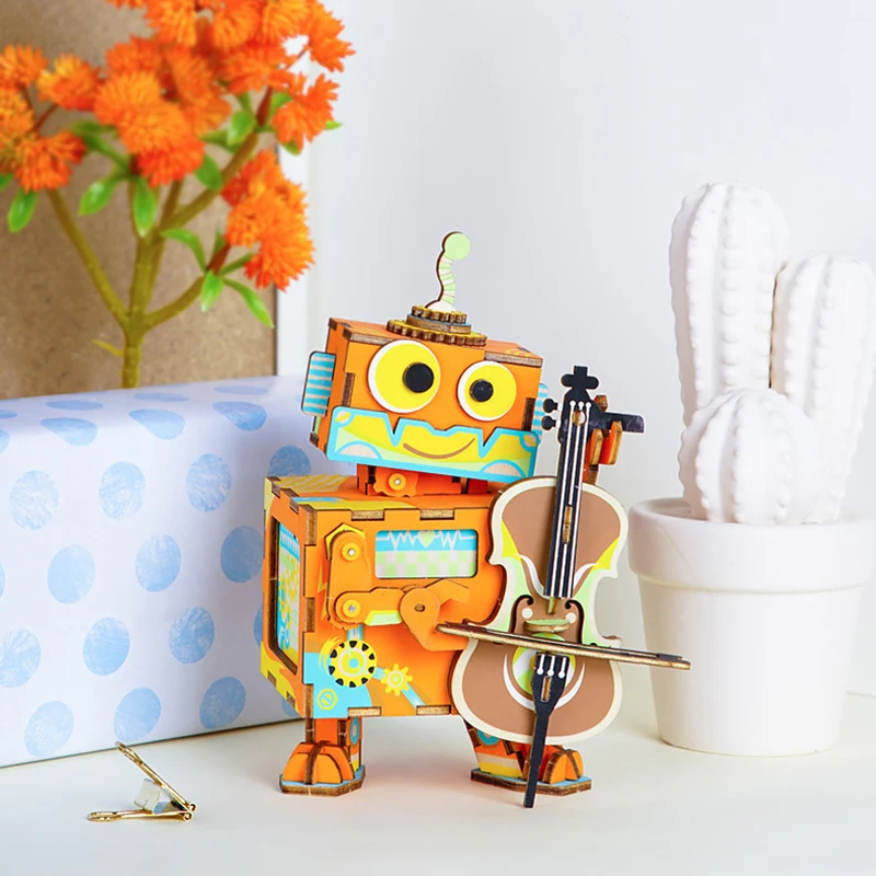 

Finger Rock 3D Cartoon Wooden DIY Assembly Puzzle Toys Creative Clockwork Type Musical Box Home Decoration Gifts For Children