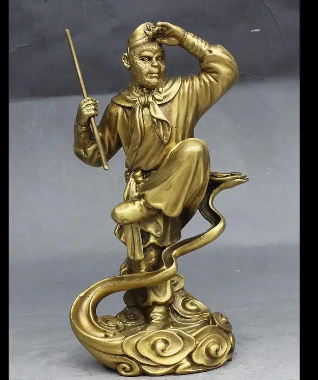 

671115963++China Brass Myth Stand Qitian Dasheng Sun Wukong Monkey King take cudgel Statue