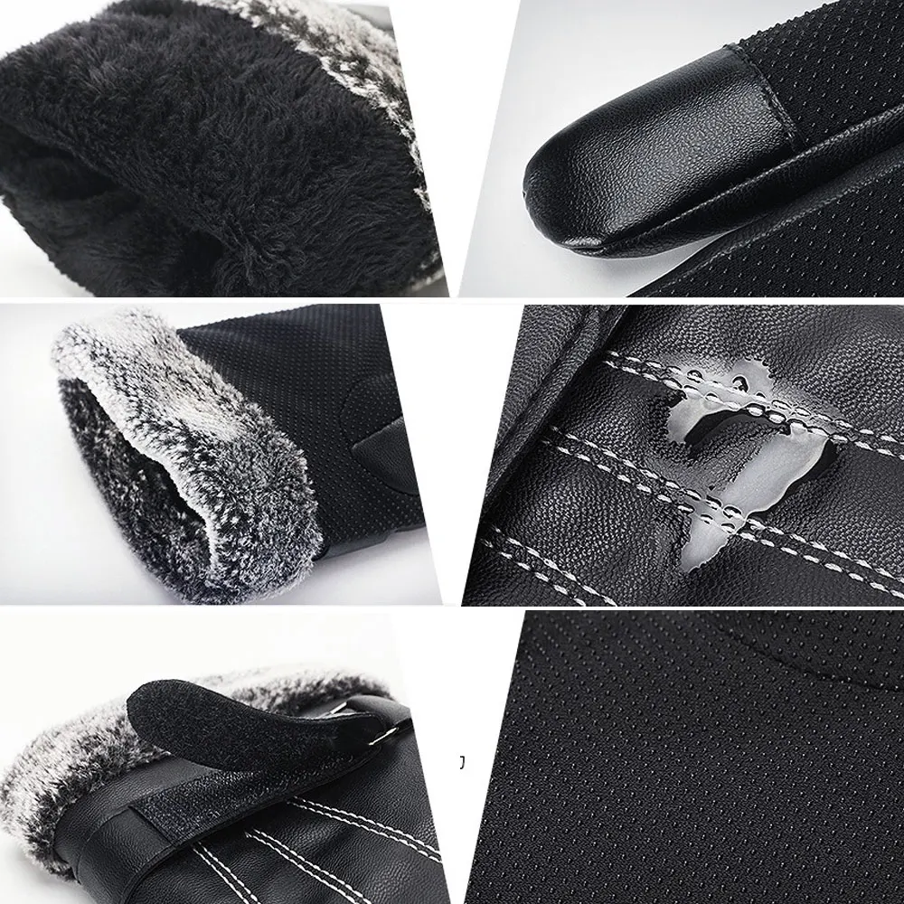 1 Pair Winter Gloves Pu Anti-slip Touch Screen Gloves Finger Fleece Warm Gloves for Men Ultra Velvet Ultra Thick 1 Pair Winter Gloves Pu Anti-slip Touch Screen Gloves Finger Fleece Warm Gloves for Men Ultra Velvet Ultra Thick