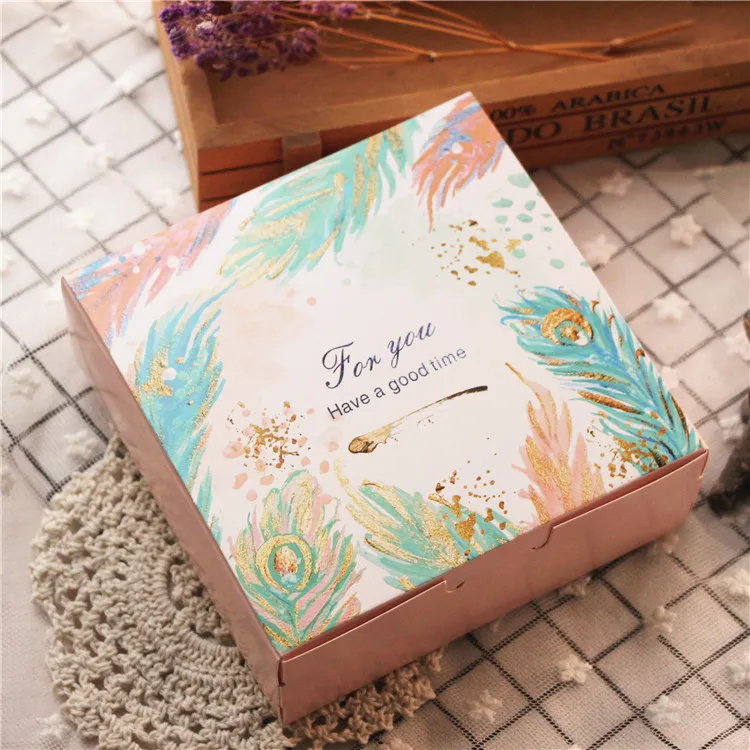 10pcs lot Colorful Feathers for You Biscuit Packaging Box Gift Packing 