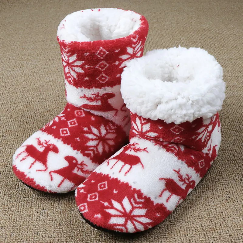 Домашние тапочки; женская зимняя домашняя обувь с рождественским оленем; домашние носки; теплые меховые шлепанцы; женские плюшевые тапочки; Pantoffels Dames - Цвет: Red Christmas Shoes