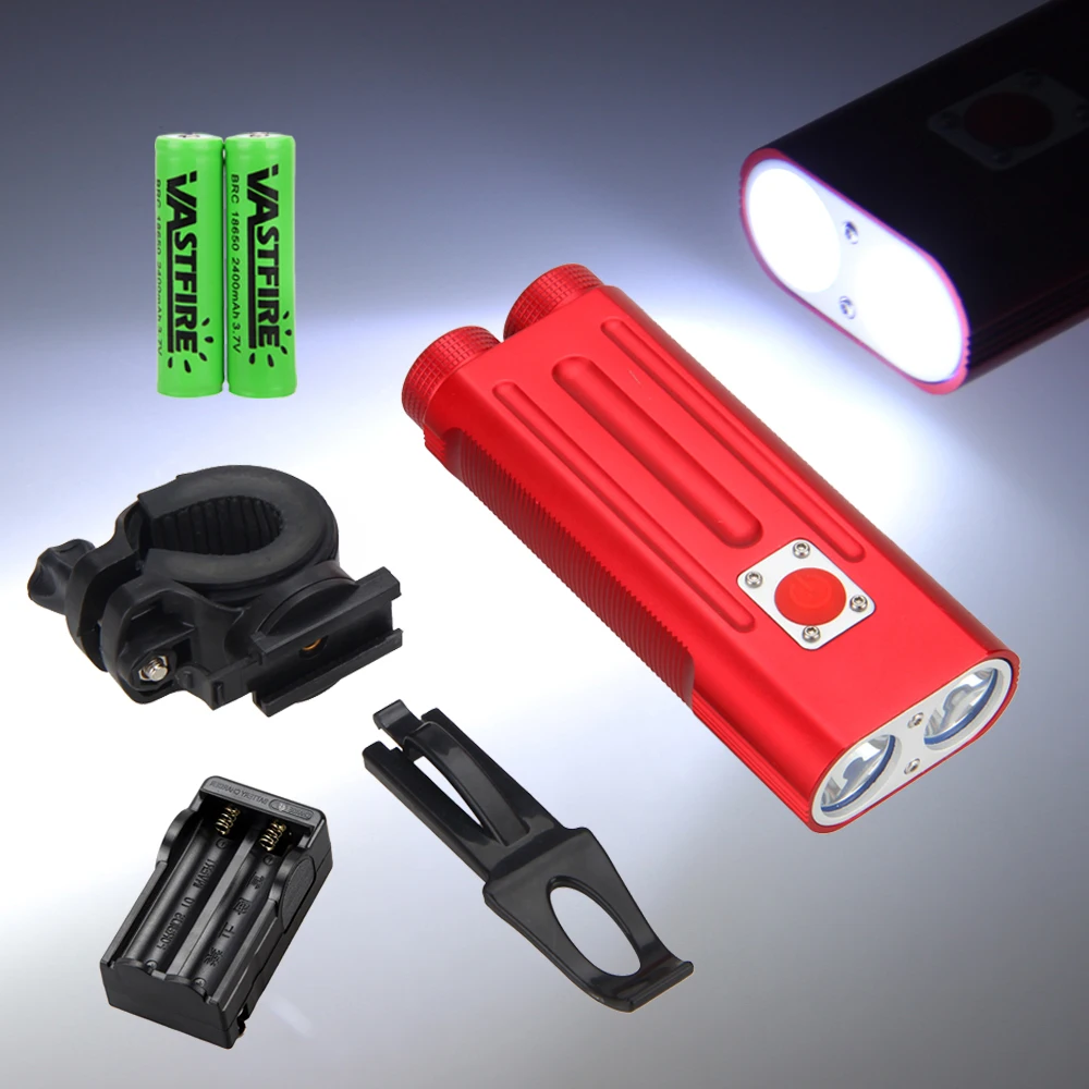 Perfect Aluminum 2x XM-L T6 LED Light Front Bike Headlight 7 ModesCycling Lamps+2x Rechargeable 3.7v 18650 2400mah Battery+Charger 0