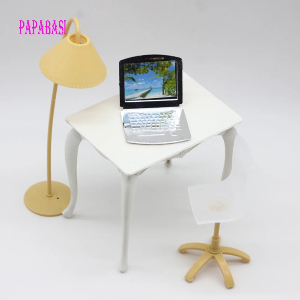 ,doll play house doll furniture desk+lamp+laptop+chair accessories for 1/6 1/8 Doll