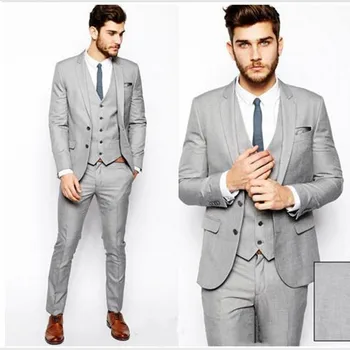 

Custom Made Groom Tuxedos gray Business Suits Classic Business Suit Blazer wedding Fashion Men Bridegroom suit Jacket+Pant+vest