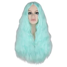 QQXCAIW Women Long Curly Wigs Blue Green Red Middle Part Heat Resistant Hair Synthetic Party Cosplay Wig QQXCAIW Women Long Curly Wigs Blue Green Red Middle Part Heat Resistant Hair Synthetic Party Cosplay Wig