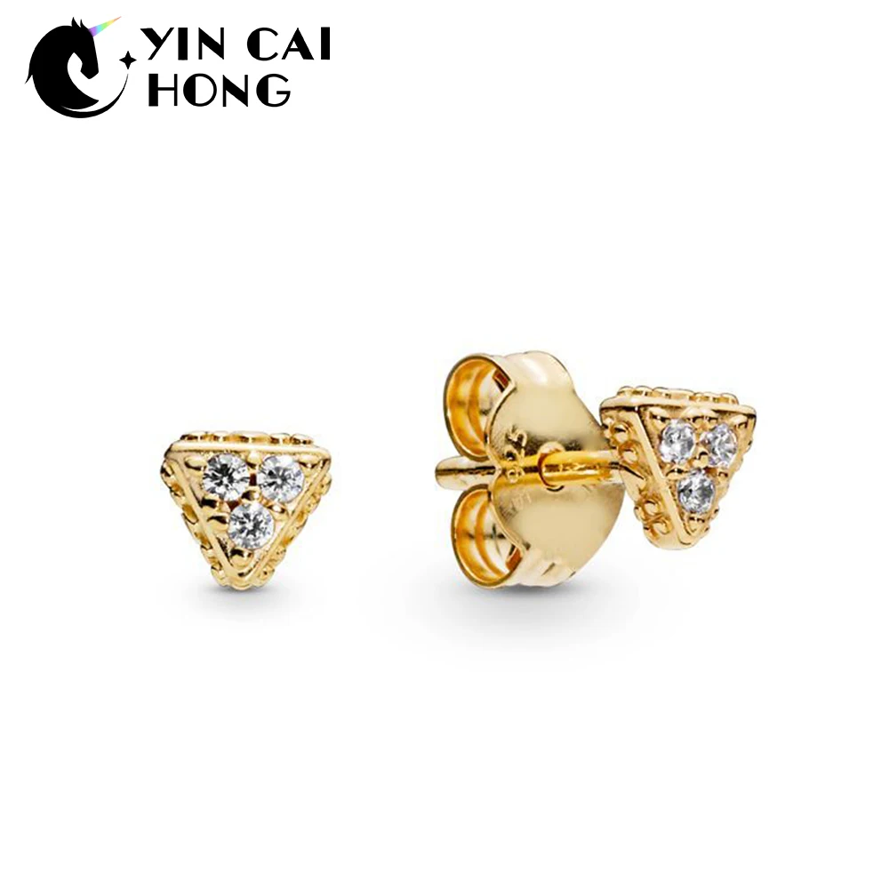 

YCH 100% 925 Sterling Silver 2019 Summer New 268030CZ Shine Sparkling Triangles Earring Studs Women Piercing Stud Earrings