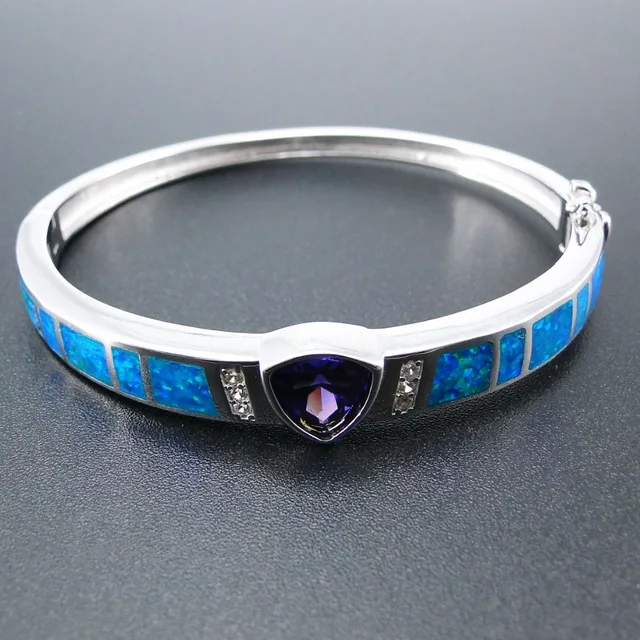 Blue Opal Bangle Women Bracelets 925 Sterling Silver Jewelry With Blue Opal Bangle Women Bracelets 925 Sterling Silver Jewelry With Amethyst Color Stone About 50x60 Mm