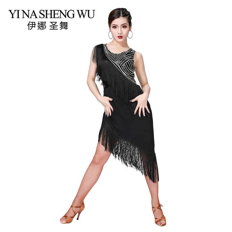 

New Latin Dance Sequin Clothing Women Adult Latin Dance Tassel Competition Dress Dance Practice Clothes Sexy Tango Cha Cha Dress