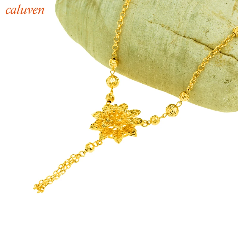 Gold Color for Womens 60cm Chain Flower Pendant and Necklaces Romantic ...