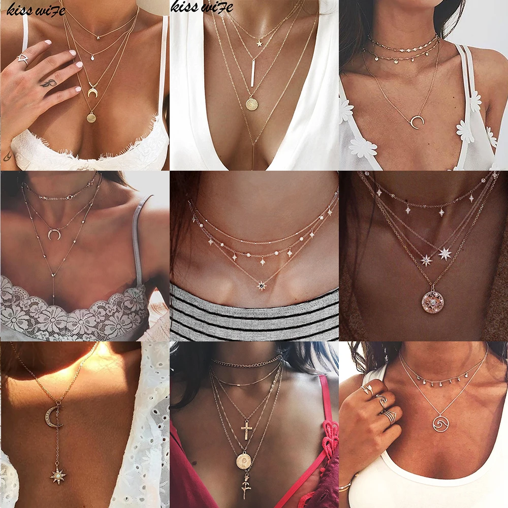 

Vintage Carved Coin Necklace For Women Fashion Gold Color Medallion Necklace Multiple Layers Pendant Long Necklaces Boho Jewelry