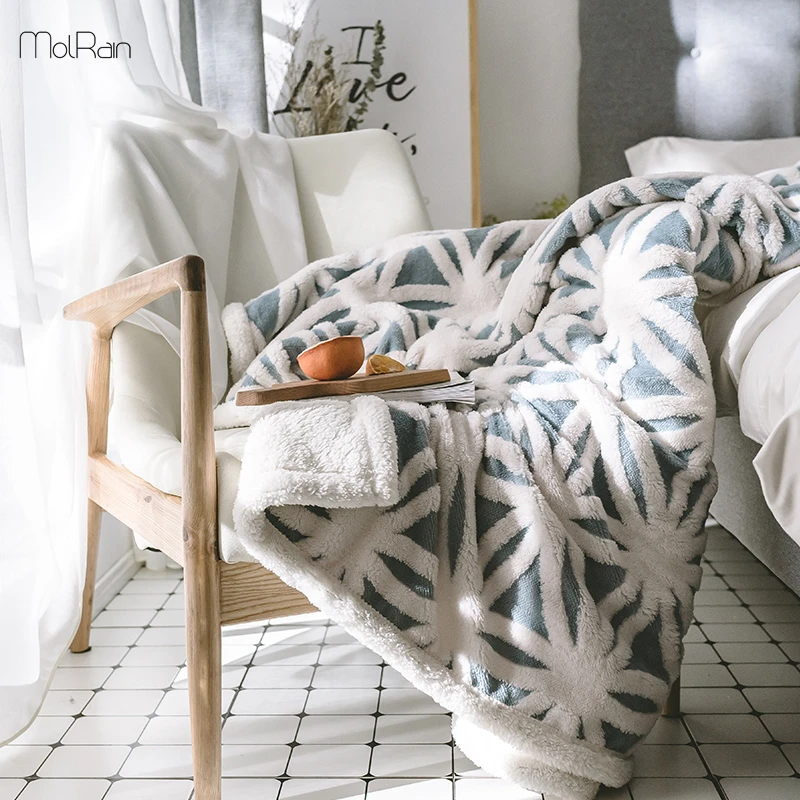 

2019 Winter Norbic Style Blankets for Beds Thicker Lamb Cashmere Blanket Plaid Warm Soft Coral Fleece Throw Blanket for Adults