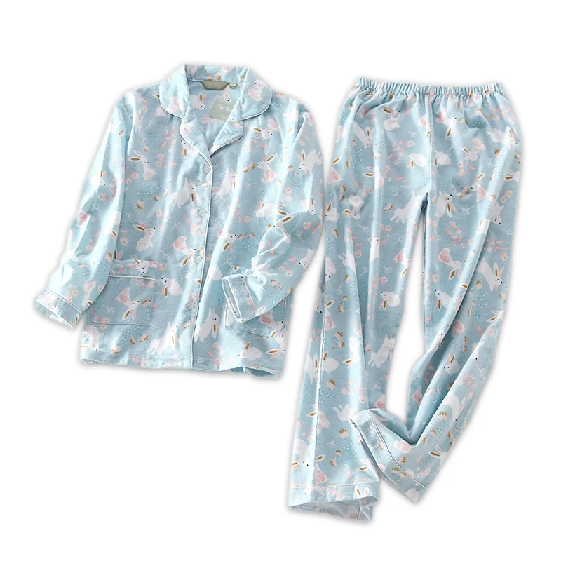 Милый кролик хлопок женские пижамные комплекты осень с длинным рукавом размера плюс домашняя одежда для женщин пижамный комплект pijama mujer invierno