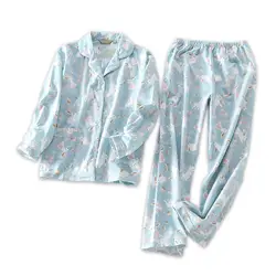 Милый кролик 100% хлопок женские пижамные комплекты осень Длинные рукава Большие размеры Домашняя одежда женская пижама комплект пижам mujer