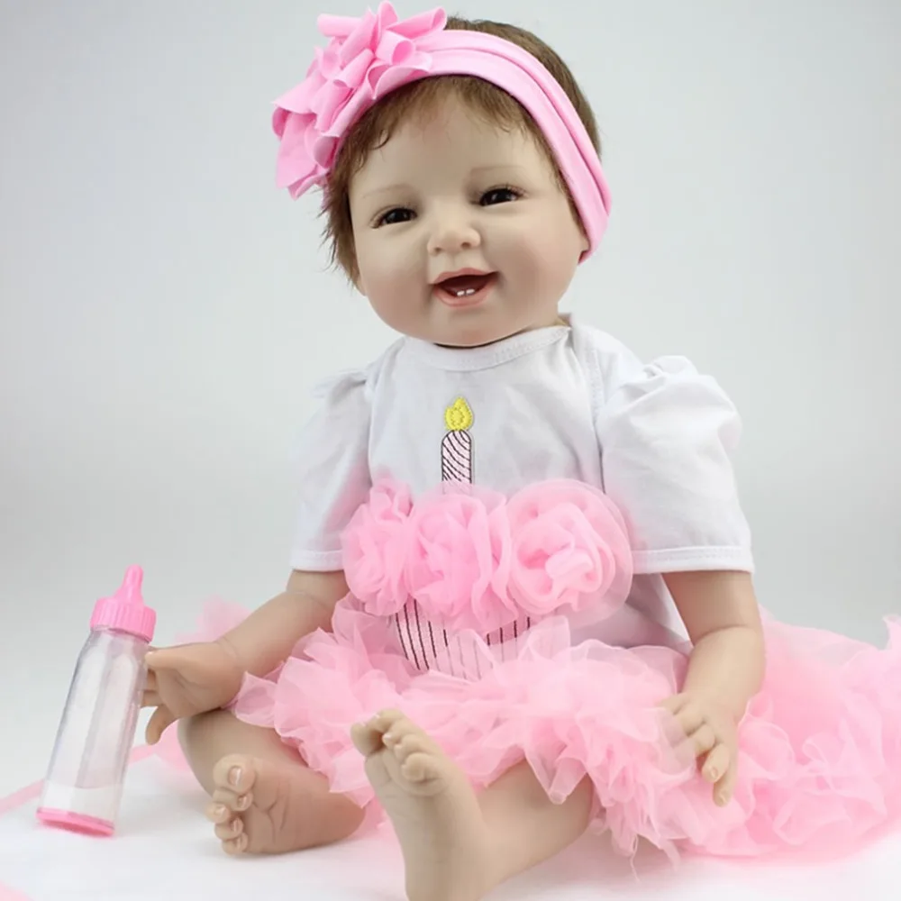 

NPK 55CM Smile Face Bebe Reborn Doll Lifelike Soft Silicone Reborn Baby Dolls Toys For Girls Birthday Gift Fashion Baby Dolls