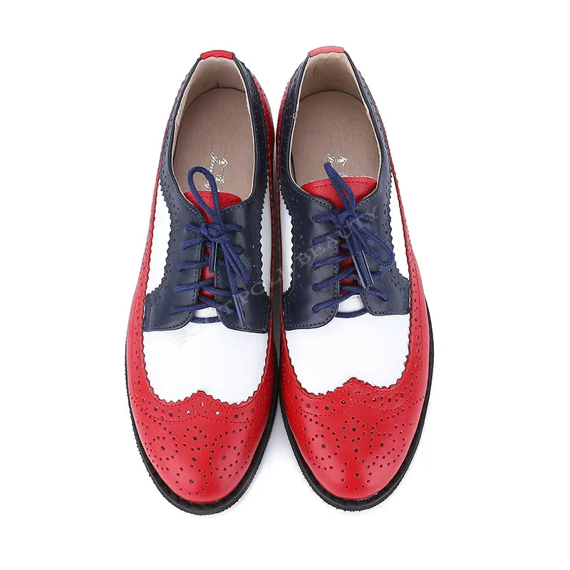 В винтажном стиле; туфли на плоской подошве из натуральной кожи женская обувь американский размер 15 ручной работы Цвет в комплекте с перфорацией типа «броги» на весну новые женские туфли-оксфорды